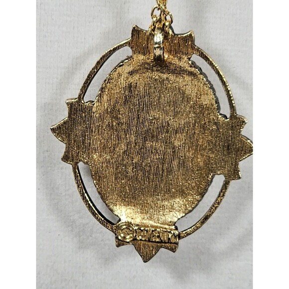 Vtg Sarah Coventry Gold Tone Pink Burgundy Cameo Roses Necklace 12in & Pendant - Picture 3 of 5